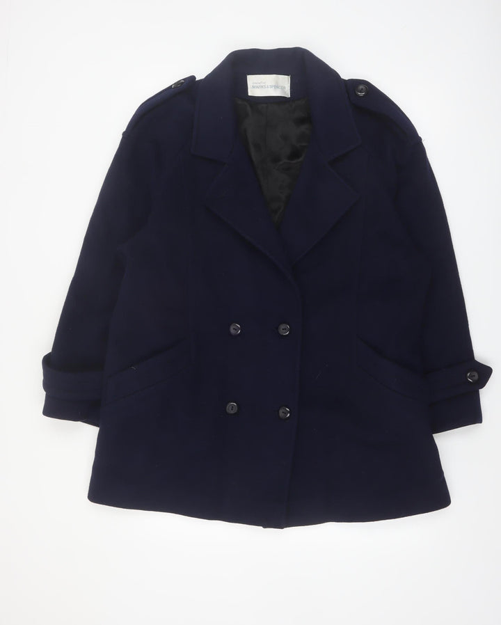 Marks and Spencer Women’s Blue Wool Pea Coat Size 14 Vintage
