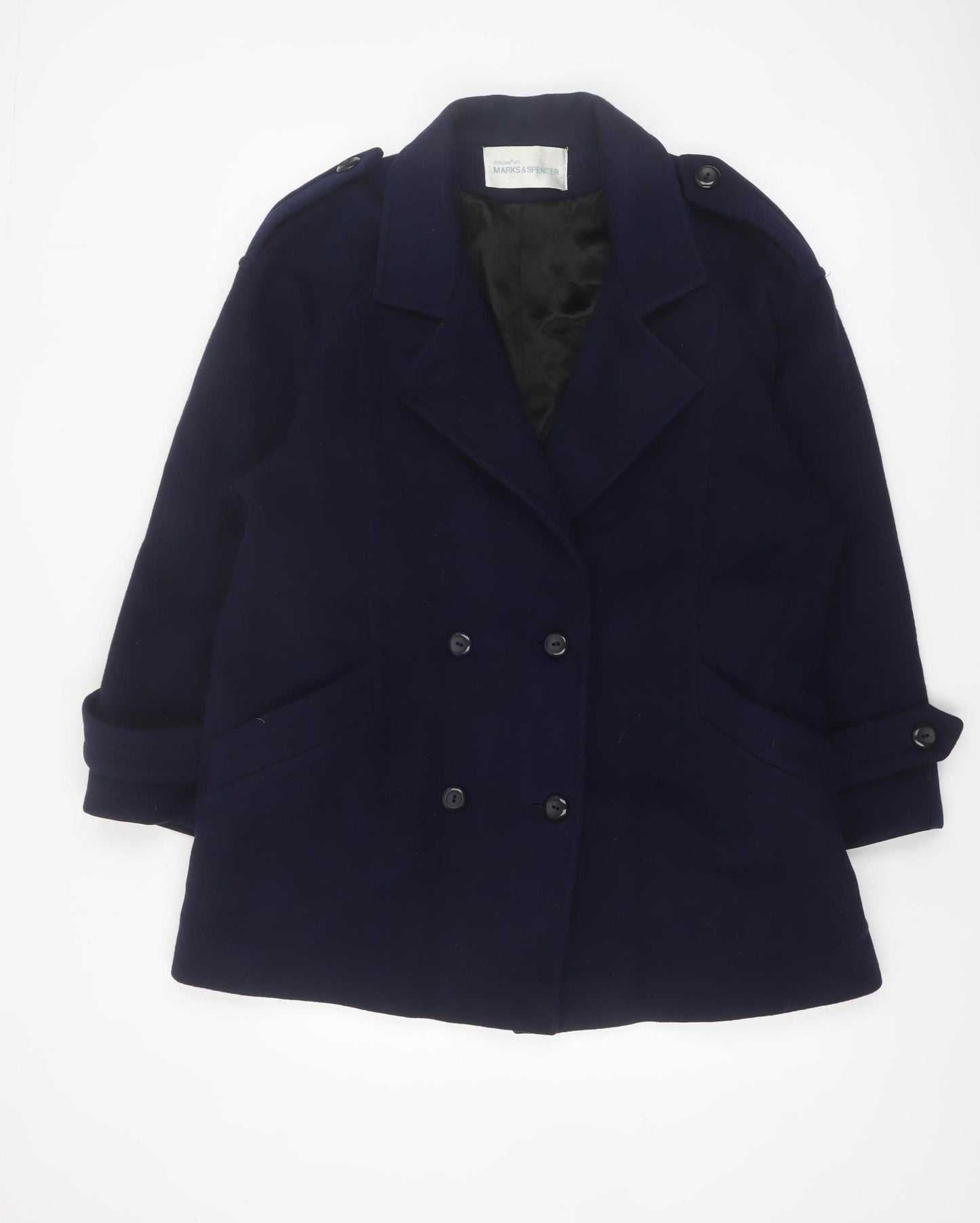 Marks and Spencer Women’s Blue Wool Pea Coat Size 14 Vintage