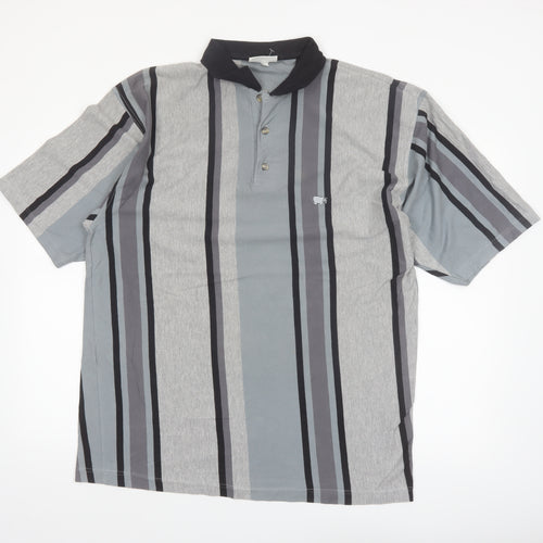 Hippo Men’s Grey Striped Cotton Polo Shirt XL Casual