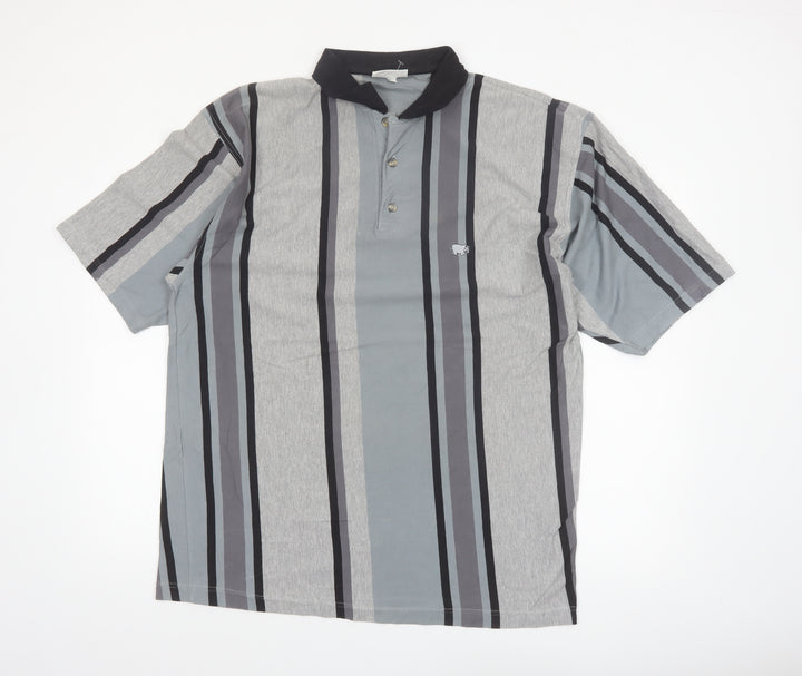 Hippo Men’s Grey Striped Cotton Polo Shirt XL Casual