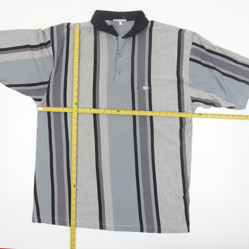 Hippo Men’s Grey Striped Cotton Polo Shirt XL Casual