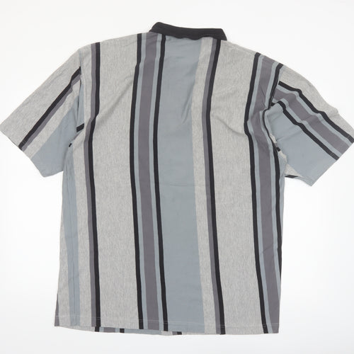 Hippo Men’s Grey Striped Cotton Polo Shirt XL Casual