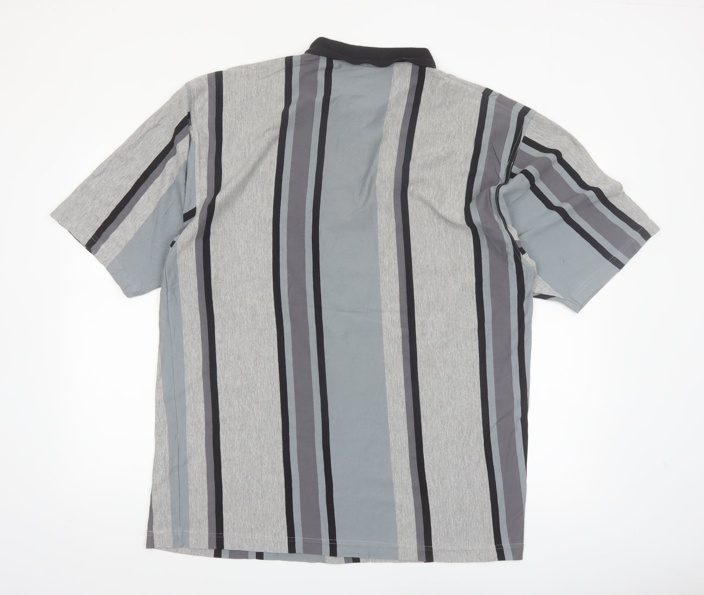 Hippo Men’s Grey Striped Cotton Polo Shirt XL Casual