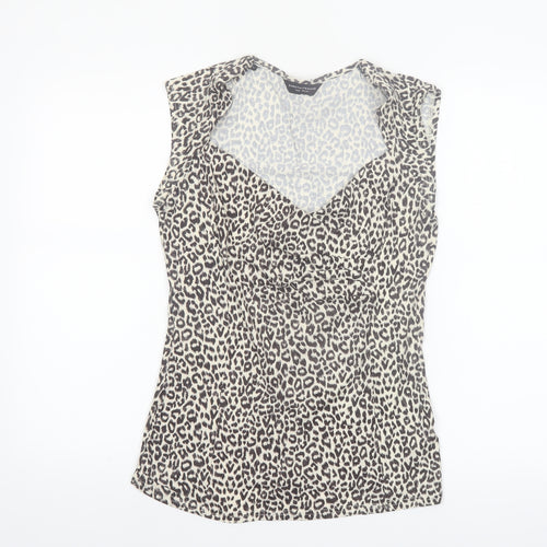 Dorothy Perkins Women’s Beige Leopard Print Sleeveless Wrap Blouse Size 14