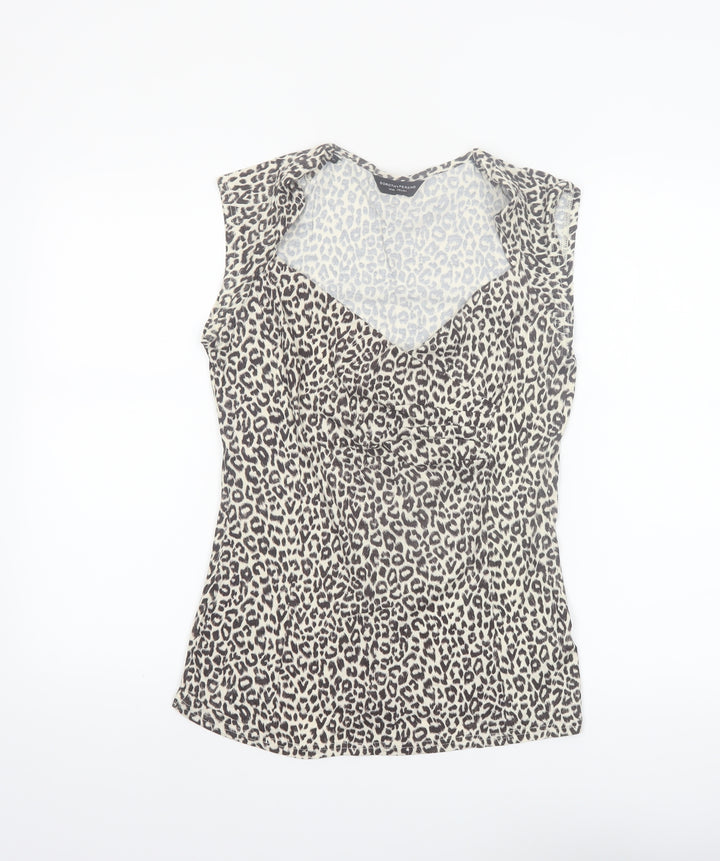 Dorothy Perkins Women’s Beige Leopard Print Sleeveless Wrap Blouse Size 14