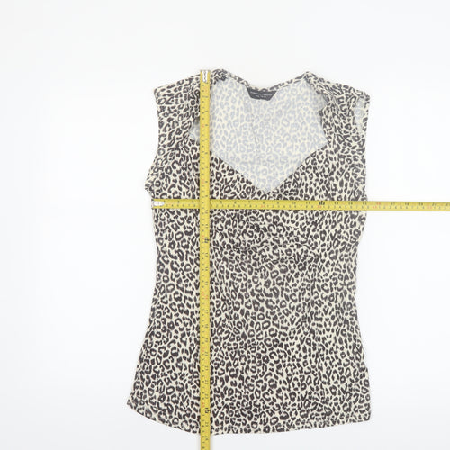 Dorothy Perkins Women’s Beige Leopard Print Sleeveless Wrap Blouse Size 14