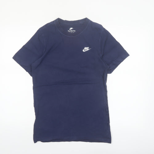 Nike Men's Blue Small Crew Neck Cotton Logo T-Shirt