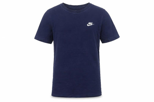 Front view of Nike Men's Blue Small Crew Neck Cotton Logo T-Shirt