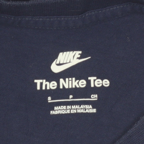 Nike Men's Blue Small Crew Neck Cotton Logo T-Shirt