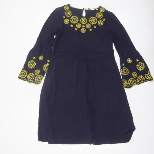 Boden Women's Blue Embroidered A-Line Long Sleeve Dress Size 10