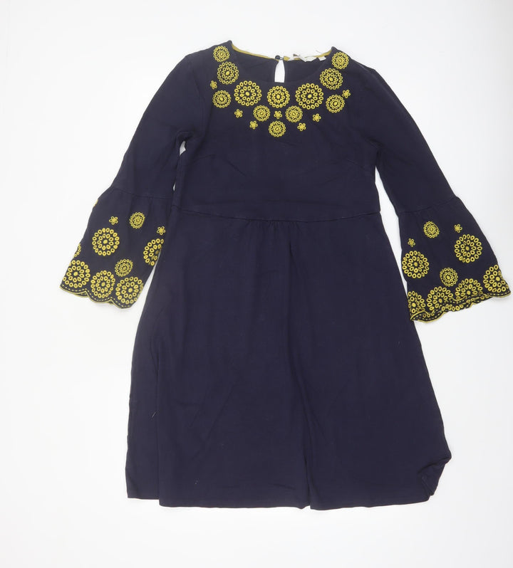 Boden Women's Blue Embroidered A-Line Long Sleeve Dress Size 10