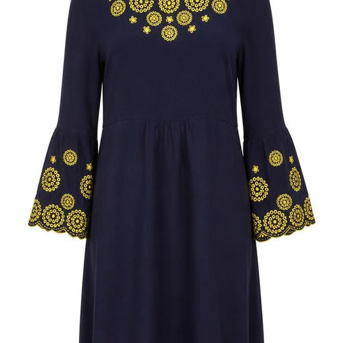 Boden Women's Blue Embroidered A-Line Long Sleeve Dress Size 10