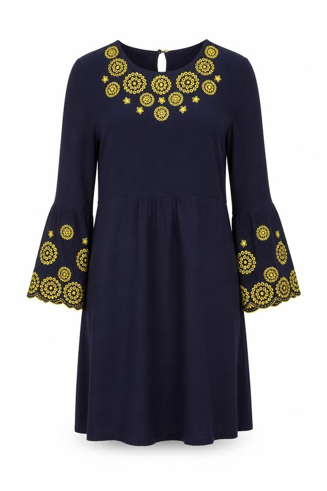 Boden Women's Blue Embroidered A-Line Long Sleeve Dress Size 10