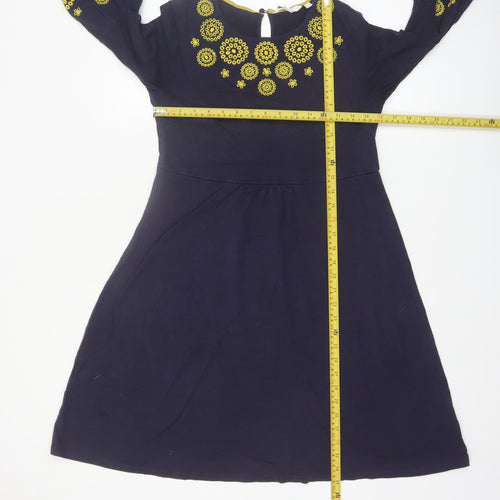 Boden Women's Blue Embroidered A-Line Long Sleeve Dress Size 10