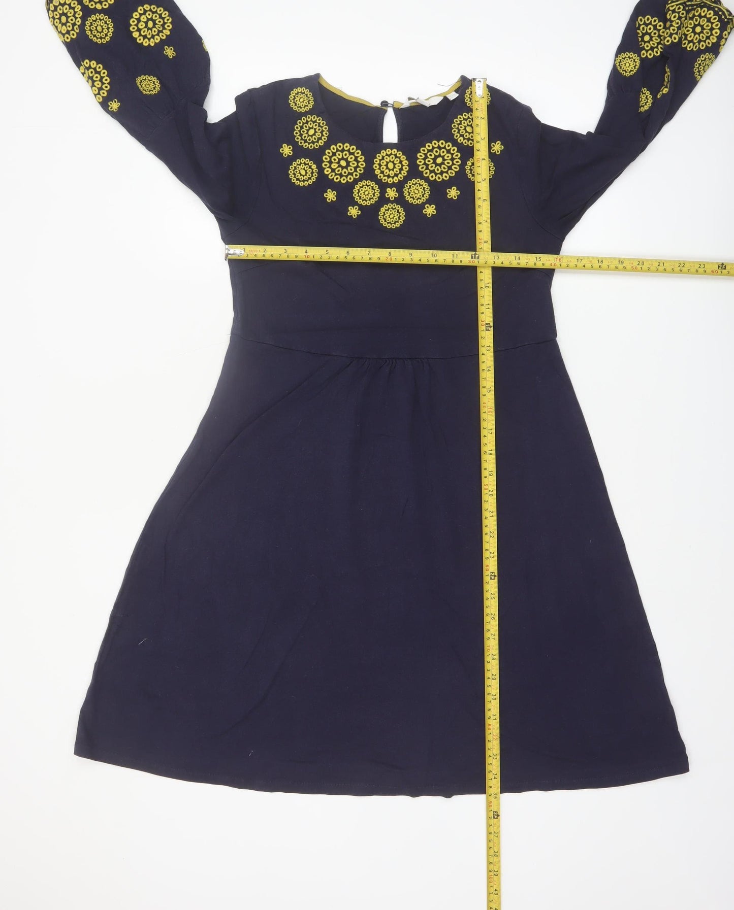 Boden Women's Blue Embroidered A-Line Long Sleeve Dress Size 10