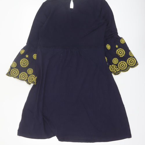 Boden Women's Blue Embroidered A-Line Long Sleeve Dress Size 10