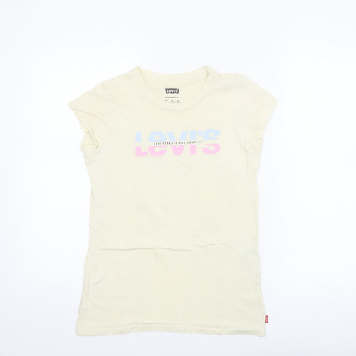 Levi's Girls Ivory XL Graphic Logo Cotton T-Shirt Short Sleeve