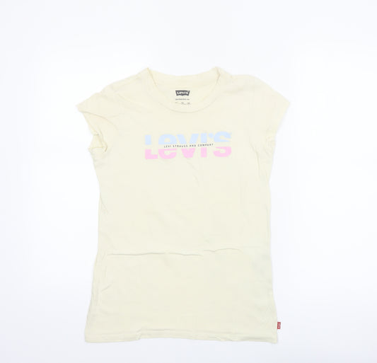 Levi's Girls Ivory XL Graphic Logo Cotton T-Shirt Short Sleeve