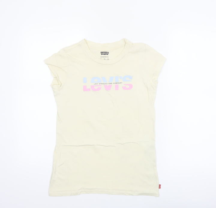 Levi's Girls Ivory XL Graphic Logo Cotton T-Shirt Short Sleeve