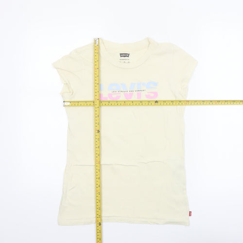 Levi's Girls Ivory XL Graphic Logo Cotton T-Shirt Short Sleeve