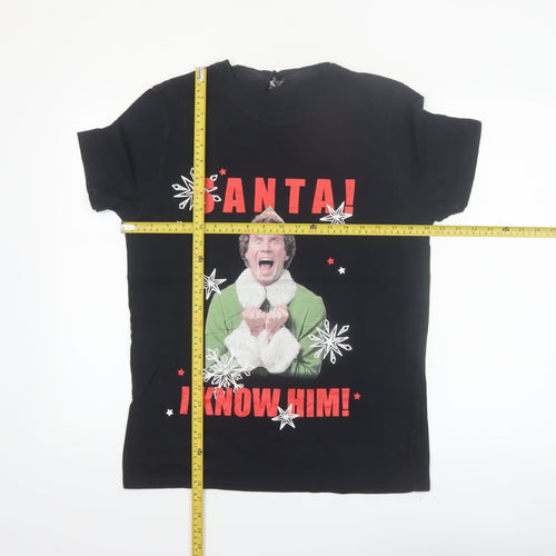 Elf Men's Black Christmas Graphic T-Shirt Size M Funny Santa Design