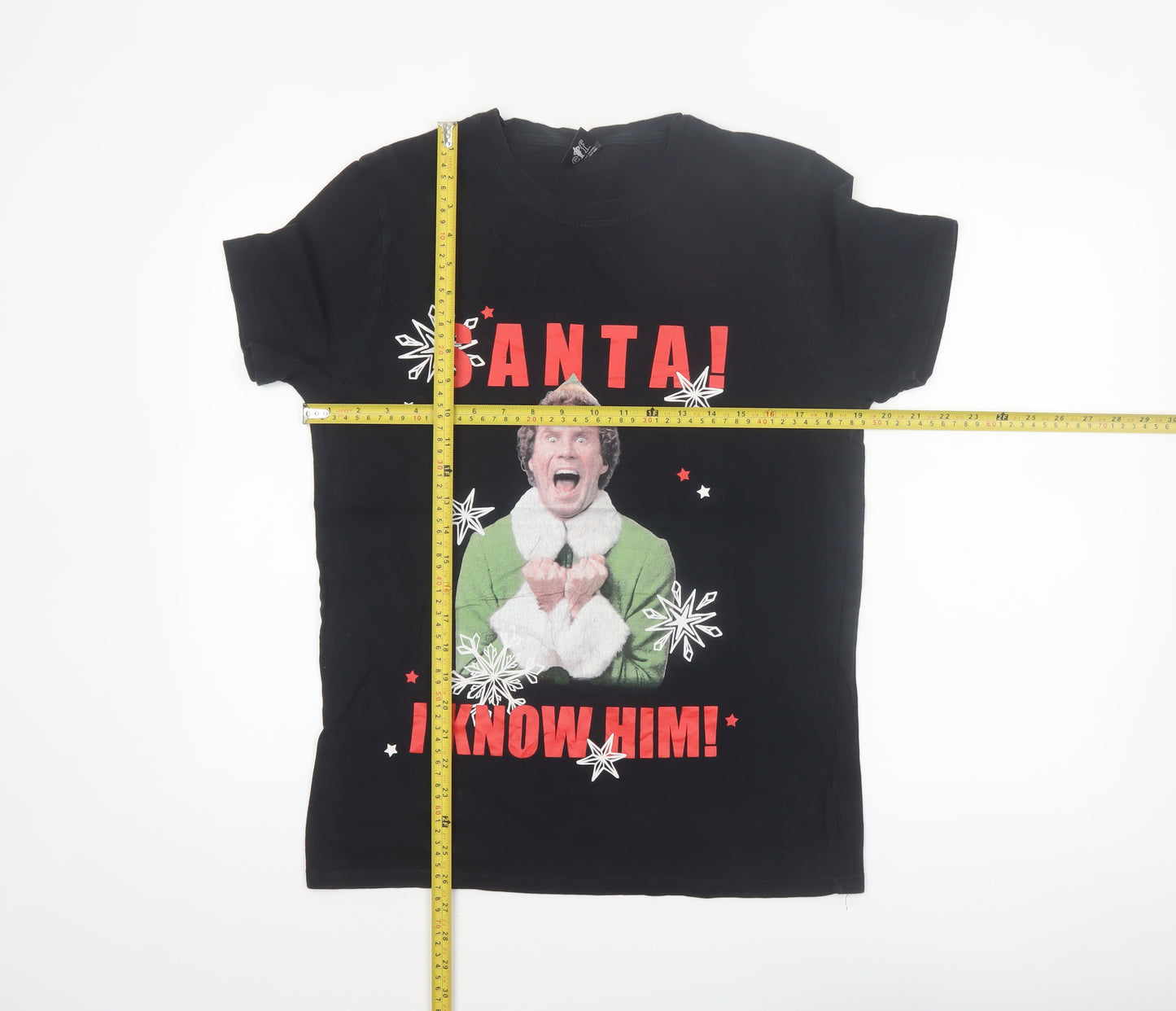 Elf Men's Black Christmas Graphic T-Shirt Size M Funny Santa Design