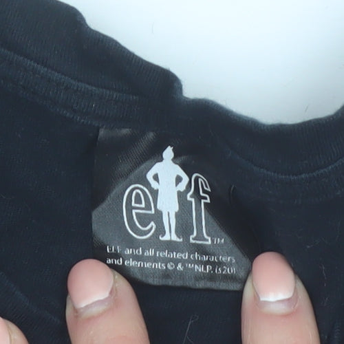 Elf Men's Black Christmas Graphic T-Shirt Size M Funny Santa Design