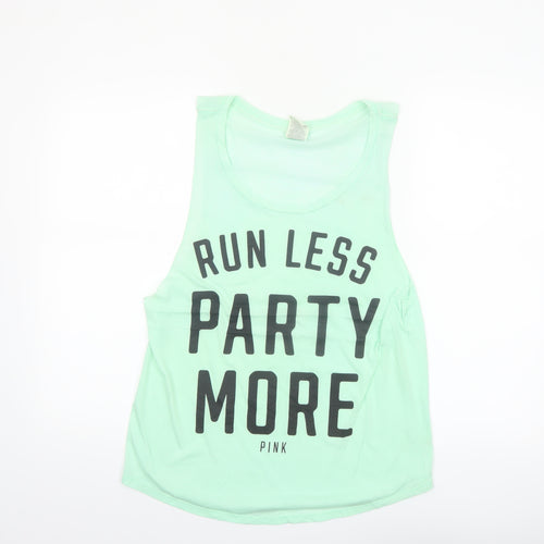 Victoria's Secret Pink Women's Green Tank Top M 'Run Less Party More'