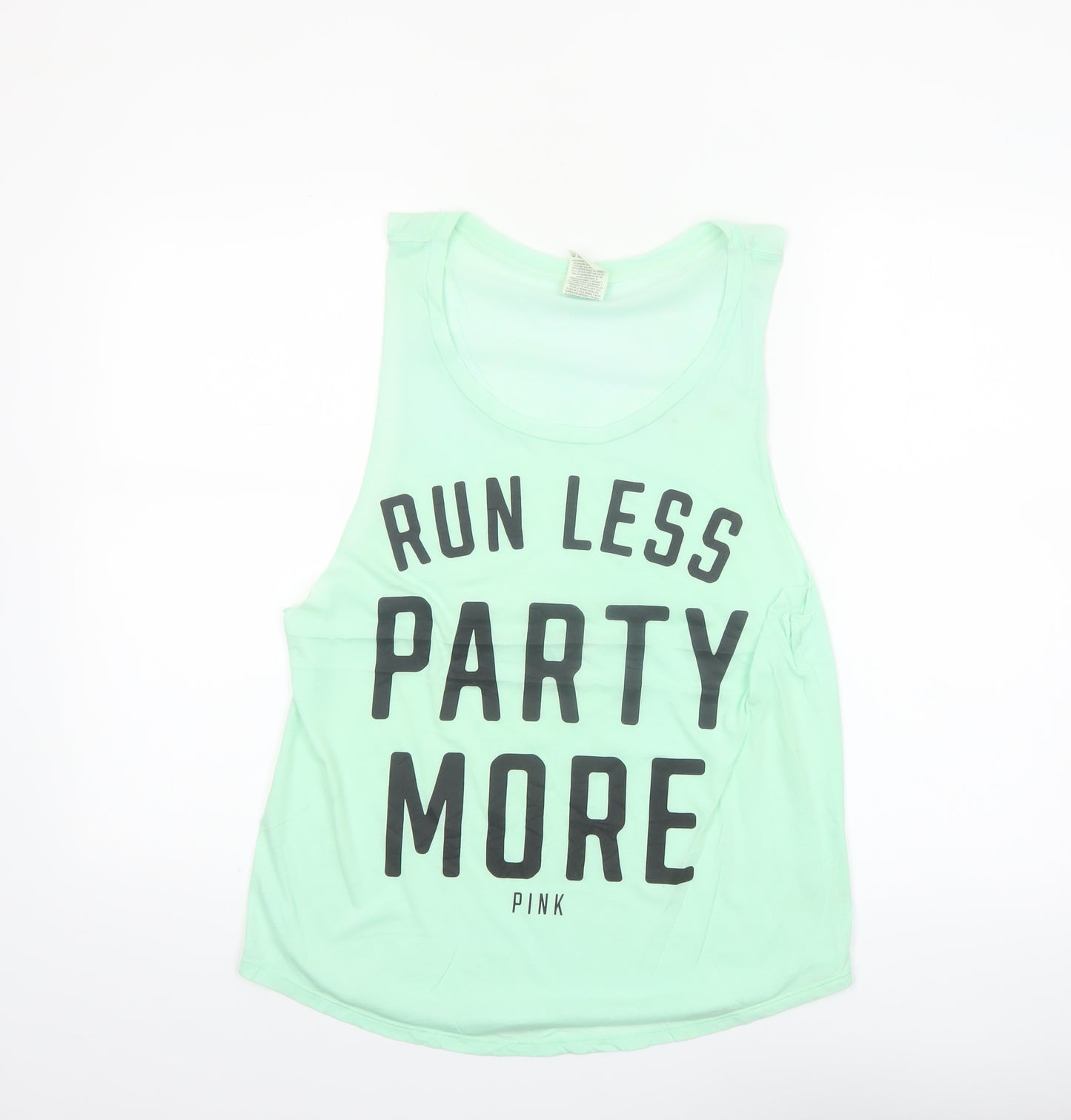 Victoria's Secret Pink Women's Green Tank Top M 'Run Less Party More'