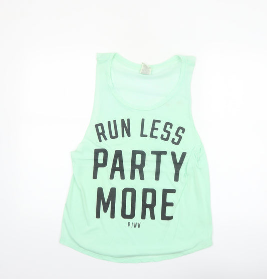 Victoria's Secret Pink Women's Green Tank Top M 'Run Less Party More'