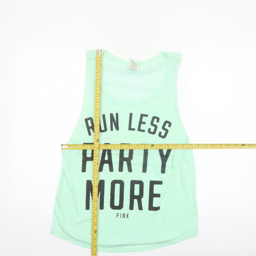 Victoria's Secret Pink Women's Green Tank Top M 'Run Less Party More'