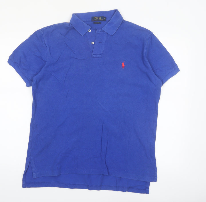 Ralph Lauren Men's Blue Custom Fit Cotton Polo Shirt L