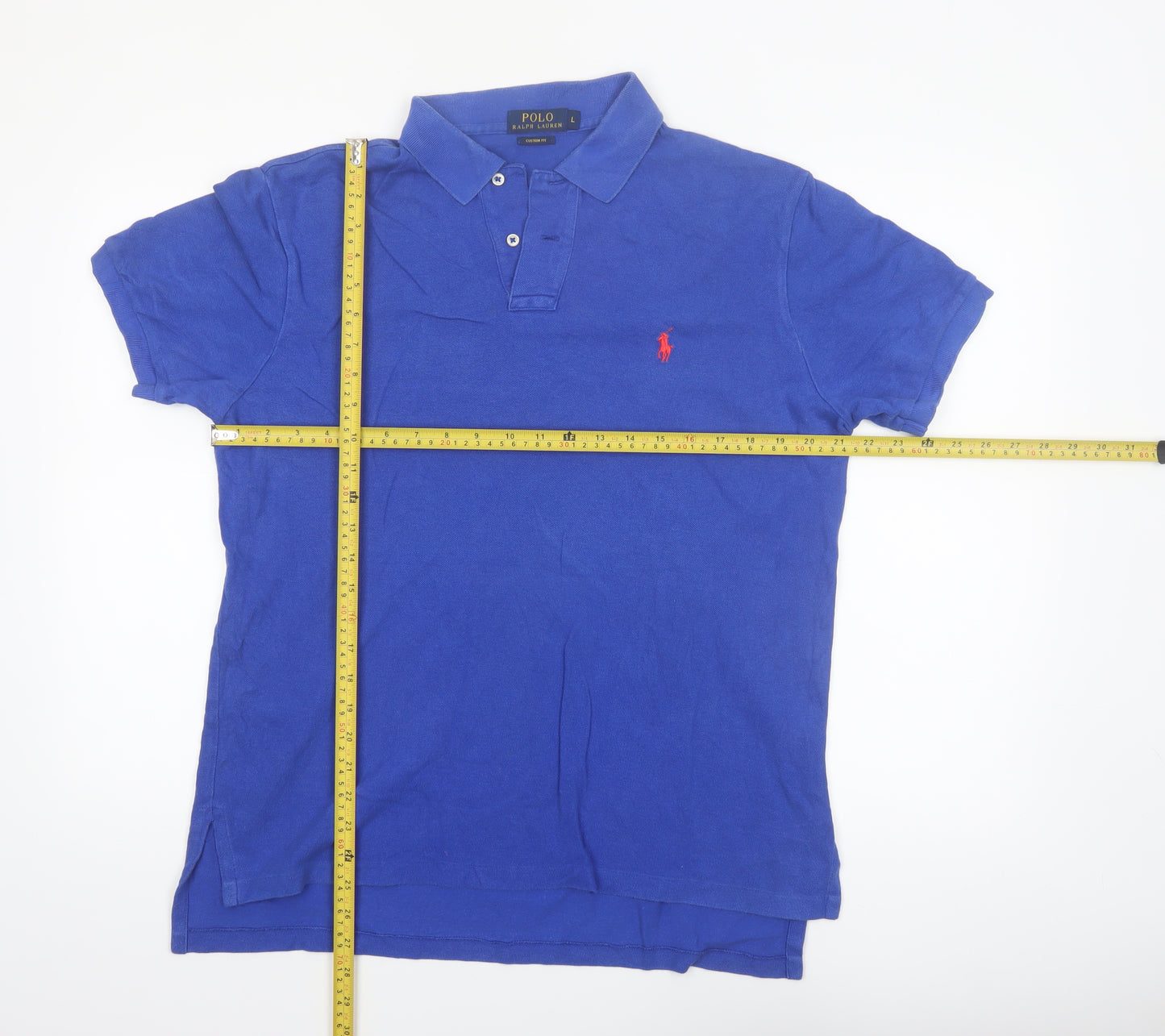 Ralph Lauren Men's Blue Custom Fit Cotton Polo Shirt L