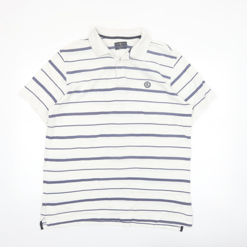 Henri Lloyd Men's White and Navy Striped Cotton Polo Shirt XL Regular