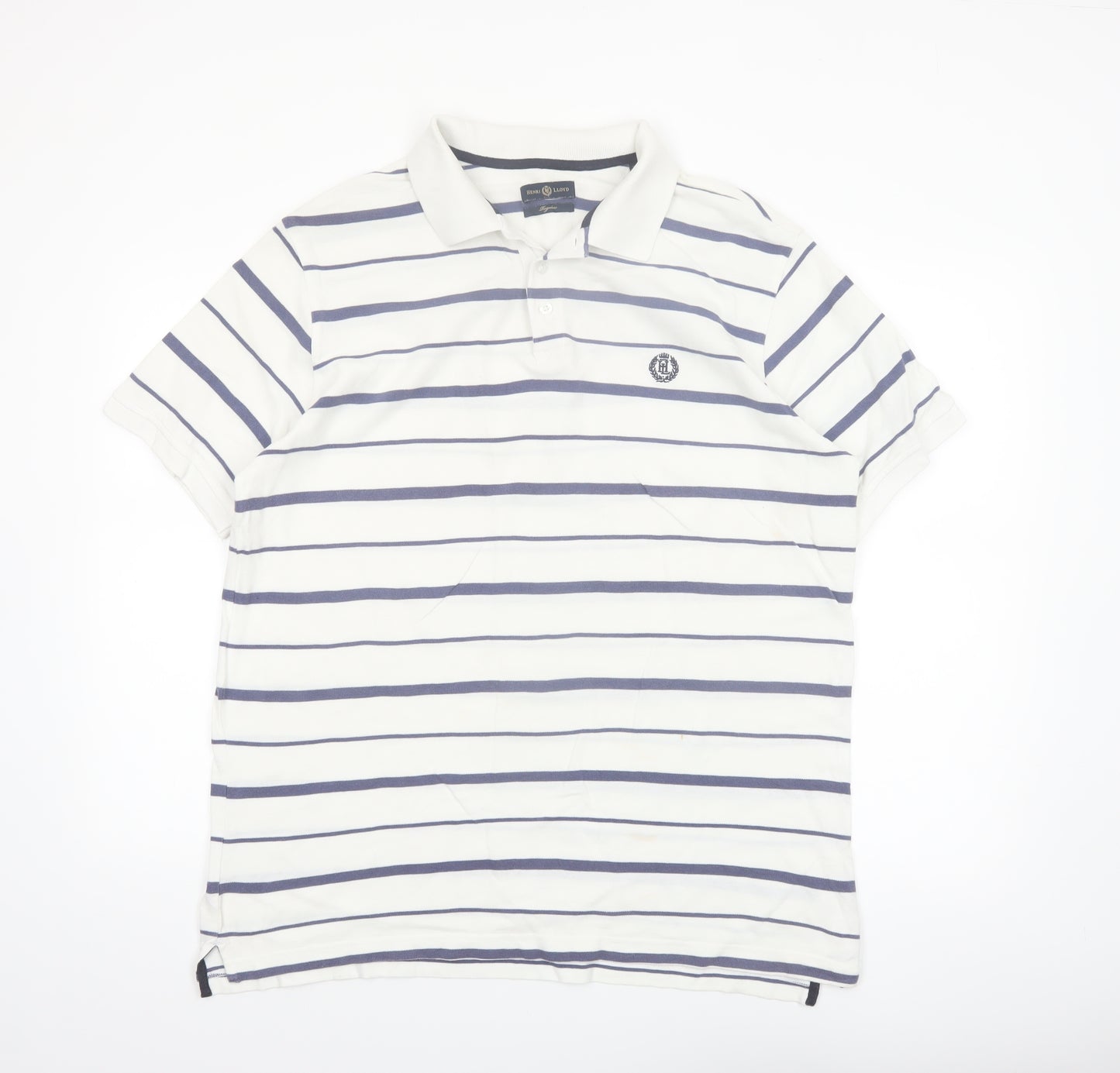 Henri Lloyd Men's White and Navy Striped Cotton Polo Shirt XL Regular