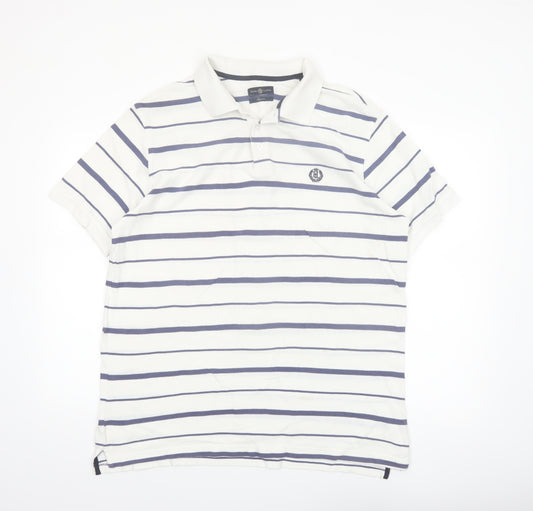 Henri Lloyd Men's White and Navy Striped Cotton Polo Shirt XL Regular