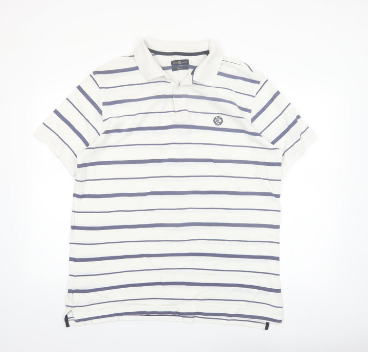 Henri Lloyd Men's White and Navy Striped Cotton Polo Shirt XL Regular