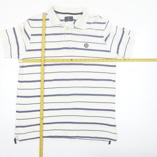 Henri Lloyd Men's White and Navy Striped Cotton Polo Shirt XL Regular