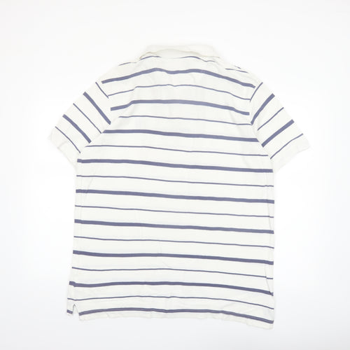 Henri Lloyd Men's White and Navy Striped Cotton Polo Shirt XL Regular