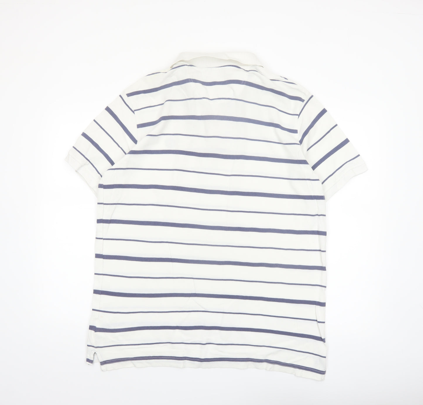 Henri Lloyd Men's White and Navy Striped Cotton Polo Shirt XL Regular