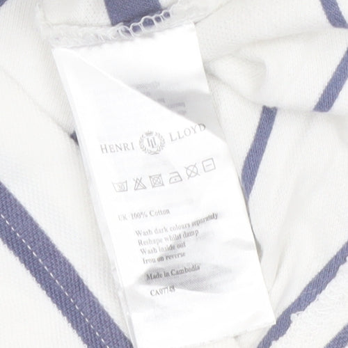 Henri Lloyd Men's White and Navy Striped Cotton Polo Shirt XL Regular