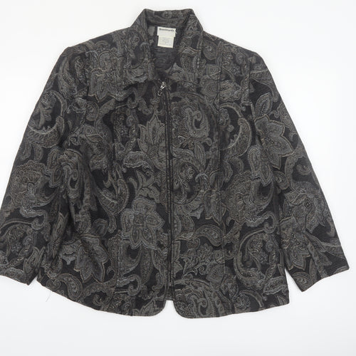 BonWorth Women’s Grey Paisley Zip Jacket L Classic Mid-Length