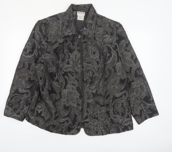 BonWorth Women’s Grey Paisley Zip Jacket L Classic Mid-Length