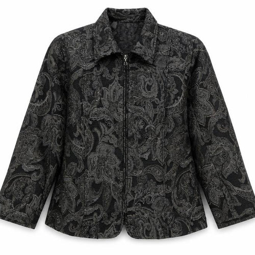 BonWorth Women’s Grey Paisley Zip Jacket L Classic Mid-Length