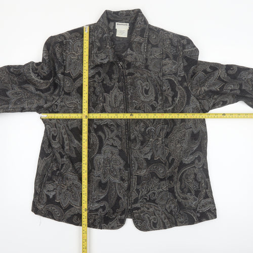 BonWorth Women’s Grey Paisley Zip Jacket L Classic Mid-Length