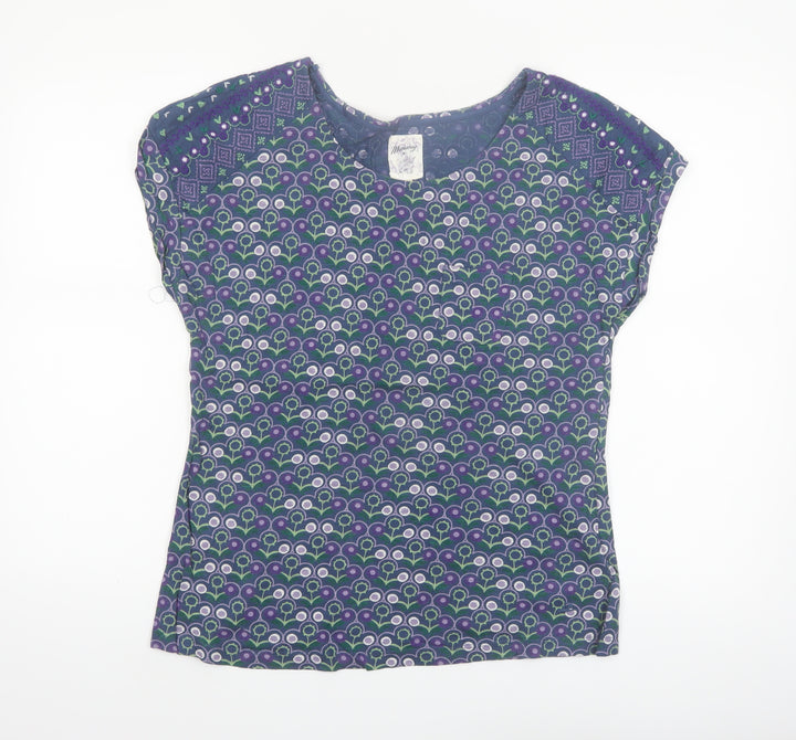 Mantaray Womens Blue Floral Cotton Short Sleeve T-Shirt Size 14