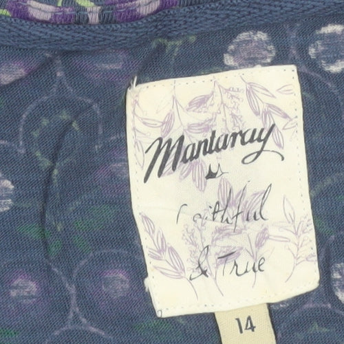 Mantaray Womens Blue Floral Cotton Short Sleeve T-Shirt Size 14