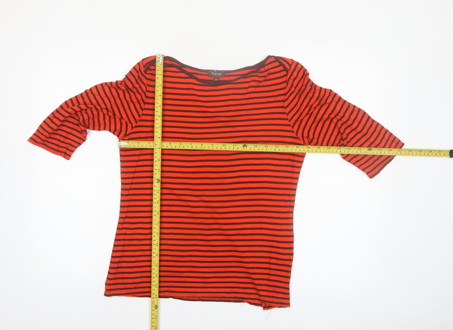 Phase Eight Women's Red Striped 3/4 Sleeve Jersey Top Size 12