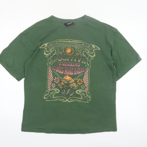 Cider Women's Green Graphic Cotton T-Shirt M Short Sleeve Retro