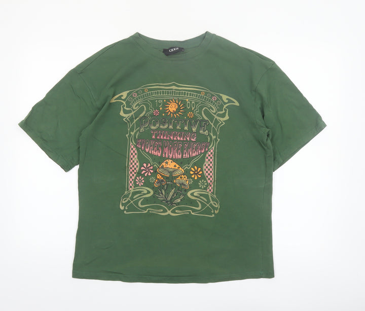 Cider Women's Green Graphic Cotton T-Shirt M Short Sleeve Retro